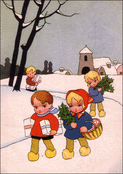 Les enfants ramassent des houx &agrave; No&euml;l